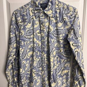 Chaps Women’s Paisley Button-Down Shirt in Blue and Yellow